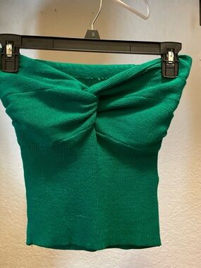 Strapless Twist-Front Knit Dress Top - Green